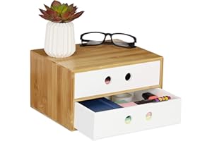 ‎RELAXDAYS Relaxdays Schreibtisch Organizer, 2 Schubfächer, Bambus & MDF, Aufbewahrungsbox Büro, HxBxT: 14 x 25 x 20 cm, weiß