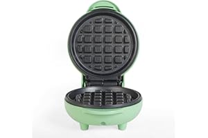 Giles & Posner EK4214GSGR Mini Waffle Maker – Non-Stick Waffle Iron Machine, For Belgian & American Style Waffles, Sweet/Savoury Snacks Desserts, Compact, 11.5 cm Round Cooking Plate, Pastel Green