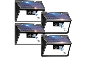 nipify Lampe Solaire Exterieur Detecteur De Mouvement, Spot Solaire Exterieur Avec IP65 Étanche, 4 Pack 3 Modos Lumiere Solaire Exterieur, Eclairage Exterieur Solaire Pour Jardin Exterieures Murale