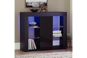 Vida Designs Credenza Moderna con 1 Anta a Led, Colore Nero, Luci Rgb (Opzioni di Stroboscopica Incluse), Large