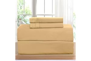 Elegant Comfort Luxuriöses Bettlaken-Set auf Amazon, Fadenzahl 1500, knitterfrei, licht- und schmutzabweisend, 4-teiliges Bettlaken-Set, Tiefe Tasche, Queen-Size-Gold