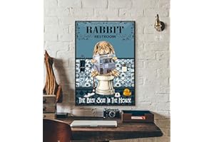 EEYPY Panneau en métal pour salle de bain et Pâques avec lapin et inscription « Restroom The Best Seat In The House », décoration murale amusante style vintage, 30 x 20 cm