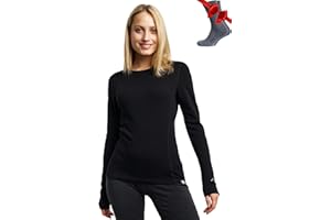 Merino.tech Merino Shirt Damen Langarm - Premium 100% Merino Unterwäsche Damen Langarmshirt, Sportunterhemden + Wollsocken