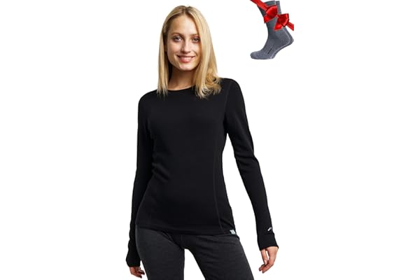 Merino.tech Chemise Femme Laine Merinos - Haut Thermique Femme 100% Laine Merinos Lourd, Moyen, Léger avec Chaussettes