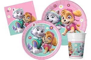 Ciao - Kit Party tabla Patrulla Canina Skye & Everest 8 personas (44 pz: 8 platos Ø23 cm, 8 p Ø20 cm, 8 vasos, 20 servilletas), multicolor, AZ017