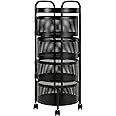 HYGRAD BUILT TO SURVIVE Black Metal Mesh Round Multi-Tier Portable Floor Standing Rotating Kitchen Cart Trolley Organiser Fruit Basket With Wheels (4 Tier)