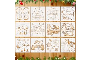 BMGRKYQX 12 Stück Schablonen Weihnachten,Zeichenschablonen Malschablonen aus Kunststoff,Frohe Weihnachten Schablonen für Scrapbooking, Kunst Zeichnung, Fenster Sprühen,Christmas Painting Template