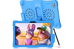 KINSTONE Tablet dziecięcy z etui i rysikiem 10 cali, z systemem Android 12, tablet PC 3 GB + 32 GB (128 GB rozszerzenia) tablet dla dzieci, Quad-core, akumulator 6000 mAh, aparat 2 MP + 5 MP, IPS FHD 1280 x