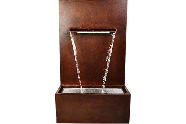KÖHKO® Fontaine cascade avec éclairage LED, hauteur 100 cm, jeu d'eau en acier Corten 31008