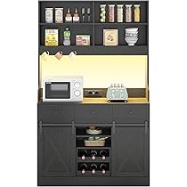 DEECOZY Küchenbuffet Mit LED Beleuchtung - 106x40x179cm Hochschrank Mit 4 Türen & 3 Schubladen