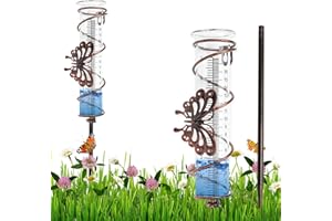 Kamanan Garten Regenmessung Werkzeug Outdoor Regenmesse 45cm Glas Niederschlagsmesser mit Metallrahmen Dekoration Abnehmbarer Outdoor Regenmesser für Garten Rasen Hinterhof (Schmetterling)