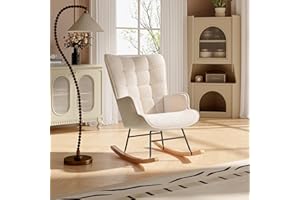 KeepGoon Mecedora para dormitorio, salón, columpio, silla de relax, silla balancín, silla de acento para dormitorio, salón, mecedora de terciopelo de peluche con respaldo a cuadros (beige)