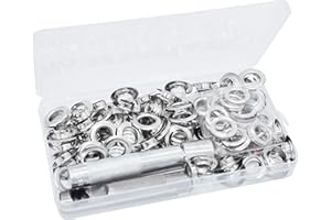 Kit de Grommets Eyelets Outils ZKSM Ensembles Oeillets,100 Oeillets (diamètre intérieur de 12 mm) Trousse à œillets pour bâche, bagages, cuir, carnet de motifs, étiquette, chaussures …