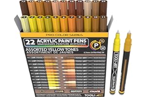 TOOLI-ART marqueur peinture acrylique Ensemble de 22 marqueurs assortis de la série Pro Color, pointe extra fine de 0,7 mm pour la peinture sur roche, le verre, les tasses, le bois, le métal, la toile(jaune)