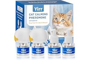 MIKCCER Cat Calming Plug-in, Relaxants & Anxiety Relief for Cats, 6-in-1 Cat Pheromones Calming Diffuser Kit, Relaxing Pheromone for Cats Relief Stress Anxiety Fighting Scratching, 2 Diffuser 4 Refills(48ml)