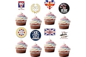 POBUSOLT 48Pcs VE Day 80th Anniversary Cake Toppers Victory Remembrance WW2 Paper Cake Toppers for VE DAY Party Decorations