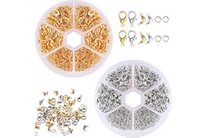 Yikki Lot de 1140 Fermoir Bracelet, Collier Attache Perle Creation Bijoux, Lobster Clasps Fabrication Bijoux, Fermoirs Bracelet Colliers acier Inoxydable, or et argent