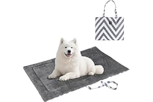 Pawsee Waterproof Portable Dog Settle Mat, 127 x 70 CM Foldable Dog Travel Mat, Washable Camping Dog Bed for Car Boot, Small Roll Up Pet Mat, Grey Wave