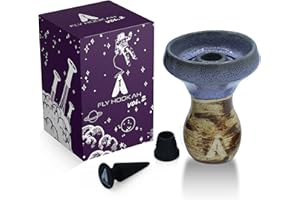 Fly Hookah Vol.2 - Cazoleta Cachimba de Alta Temperatura - Barro Blanco Gres y Adaptado a Todos los Gestor de Calor Shisha - Con Goma para Cachimba y Tapon Para Evitar Atascar el Tabaco