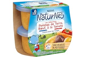 NESTLÉ BÉBÉ Nestlé Naturnes - Les Sélections - Petits Pots Bébé - Pommes de Terre, Bœuf à La Tomate - dès 6 Mois - 2X200g