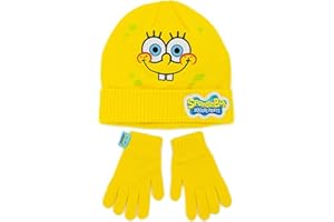 SPONGEBOB SQUAREPANTS Hut und Handschuhe Kinder gelbe gestrickte Winterleiste