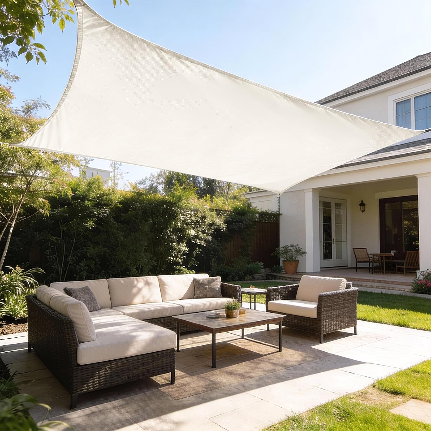 HAIKUS Toldo Vela de Sombra Impermeable Rectangular 3x4m Protección UV PES, Toldos para Patio Exterior Jardín Terraza - Crema