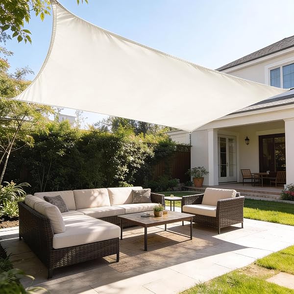 HAIKUS Toldo Vela de Sombra Impermeable Rectangular 3x4m Protección UV PES, Toldos para Patio Exterior Jardín Terraza - Crema - 1