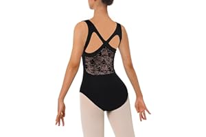 DANSHOW Women Lace Leotard for Dance Ballet Tank Crisscross Back, Ballerina Gymnastics Dancewear