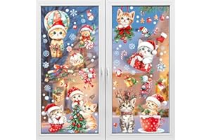 Joyoldelf Vetrofanie Natalizie per Finestre - 9 Fogli Adesivi Finestre di Natale Carini,Addobbi Natale Decorazioni Casa Bella Sticker Natalizi PVC Rimovibile Decorazione Fiocchi di Neve,Renne,Gatti