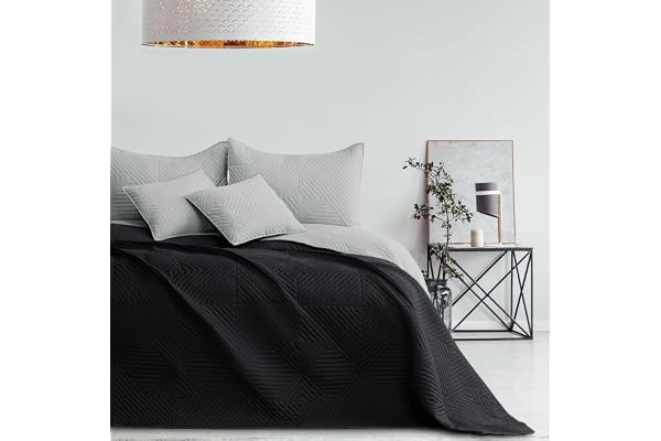 RESTILO överkast 260 x 280 cm svart silver sängöverkast dubbelsidig Ultrasonic-quiltning polyester Softa