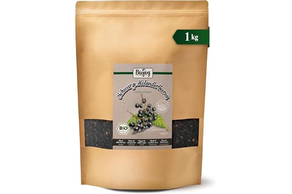 Biojoy Ekologiska svarta fläderbär, torkade, hela, fläderte, 1 kg