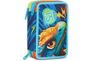SJ GANG STYLE JAM GANG Astuccio Scuola 3 Zip Dragon Glide, Blu, Portapenne Triplo Scomparto Completo Di Penne, Matite, Colori, Accessori Zaino, Scuola Elementare, Bambino