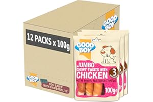 Good Boy - Jumbo Chewy Twists with Chicken - Dog Treats - Made with 100% Natural Chicken Breast Meat - 100 g ℮ - Low Fat Dog Treats - Case of 12