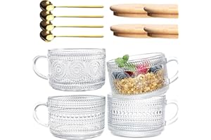 JORTINE Zestaw szklanek do latte macchiato, 400 ml, szklane filiżanki z pokrywką i łyżeczką, szklanki do kawy, szklanki do kawy, szklanki do herbaty, latte, owsianki, musli, jogurtu, cappuccino,