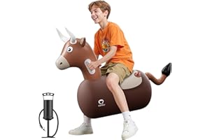 QPAU Taureau Sauteur Gonflable avec Housse en Tissu & Pompe, Jouet à Enfiler pour Enfants 5+ & Adultes, Jeu d'Extérieur, Taureau de Rodéo pour Fête Cowboy, Jeux de Sport et de Jardin