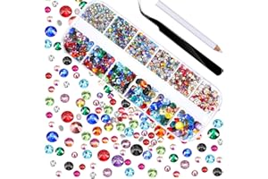 JOVITEC 2000 Pièces Hot Fix Strass en Verre Plat Hotfix Gemmes de Cristal Rond 1.5-6 mm (SS4-Ss30) dans la Boîte de Stockage avec Pince à Épiler et Stylo Plume Strass (Multicolore)