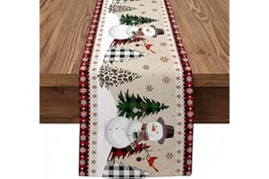 XQZBMT Christmas Snowman Table Runner Red, Festive Snowman Design Table Runner for Dining Tables, Xmas Party & Holiday Gatherings, Decorative 180×33cm Table Runners for Christmas Home Decor