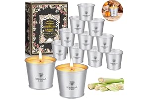 GUHAOOL Candele Citronella Esterno Set, 12x2.2oz Citronella Candele per Esterno con Cera di Soia Naturale e Oli di Citronella per Esterno Interno Giardino Campeggio Picnic,Durata 120-180 Ore Bruciando