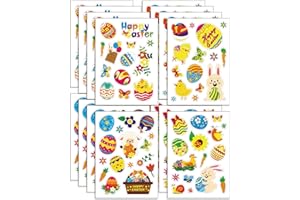YCFISH 16 Sheets Easter Stickers, Easter Window Stickers, Self-Adhesive Tags Easter Decoration DIY, Easter Eggs, Baskets, Chicks, Flowers, Carrots Craft Stickers for Decorations