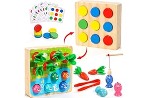 Ophy Spielzeug ab 2 Jahre - Doppelseitiges Magnetisches Angelspiel mit 16 Münzen 12 Karten Montessori Holzspielzeug Kinderspielzeug Motorikspielzeug Lernspielzeug Geschenk für Kinder 1-6 Jahre
