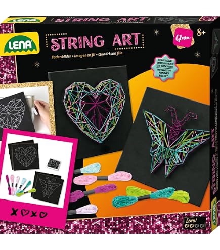 Lena 42690 Craft Set For 8 Mascots, Complete Set For 8 Lucky Charms / Key- Rings With 740 Metallic XXL Threading Beads, Black Cord, 8 Rings And Instructions, Set For Children From 6 Years, Colourful