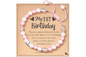 POWWA 1-8 Year Old Birthday Gifts for Girl, Adjustable Pink White Pearl Bracelet for Daughter Niece Granddaughter Girls Gifts