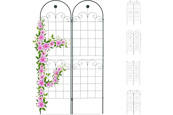 Relaxdays Treillis Jardin Fer Set de 2 clôture Plante grimpante Grille Fleurs Arceau Rosier 180 x 50 cm B, Vert foncé
