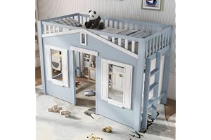 Goldicoo Loftsäng 90 x 200, barnsäng, blå, husform | Ungdomsstege av tall, för barn, tonåringar, vuxna, utan madrass