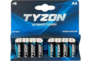 TYZON AA-alkaliska batterier, 8 stycken – hållbara engångsbatterier för hushålls- och elektronikutrustning