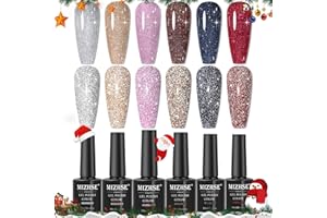 MIZHSE Reflective Glitter Gel Nail Polish Sparkling Diamond Nail Polish Gel Shiny Glitter Nail Gel UV/LED Polish Nail Art Varnish Manicure Kit Professional Nail Salon Kit (034)