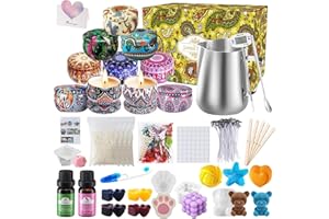 IGUGI Kit per Realizzare Candele,Kit per Candele Fai da Te per Fabbricazione Candele Profumate per Principianti Candele Kit,tra 10 Cui Lattine per Candele,80 Stoppini,pentola,cucchiaio
