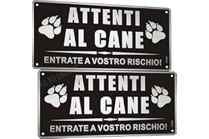 AERHIMIY Cartello Attenti Al Cane Alluminio Spazzolato 15x30cm, Attenti al Cane Metallo, Protezione UV, Impermeabile, Con Fori, Nero