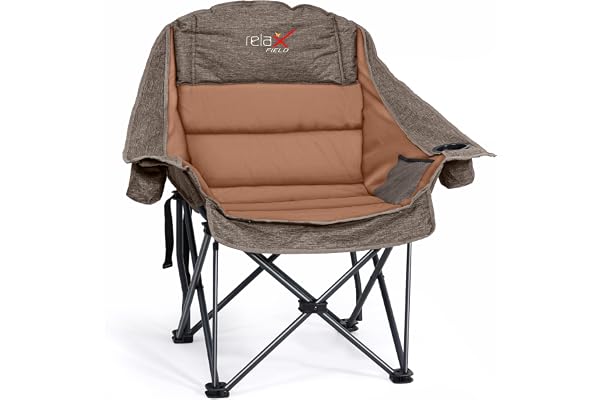 RELAX FIELD Överdimensionerad campingstol, vikbar, campingfåtölj, stoppad, fällstol, camping, fiskestol, kan belastas upp till 227 kg