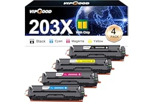 VIPGOOD 203X Cartouches de Toner Compatible pour HP 203X CF540X 203A Toner pour Laserjet Pro MFP M281fdw M281fdn M280nw M254dw M254nw CF540X CF541X CF542X CF543X (Noir Cyan Jaune Magenta, Pack de 4)